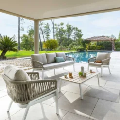 Pas Cher Jardo Via Magasin 56 Salon De Jardin Oriengo 5 Places Taupe/blanc Hespéride